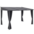 Sodo pavėsinė, pergola, su stumdomu stogu, užuolaidomis, aliuminio rėmu, tamsiai pilkos spalvos, 3,65 x 2,55 x 2,05 m