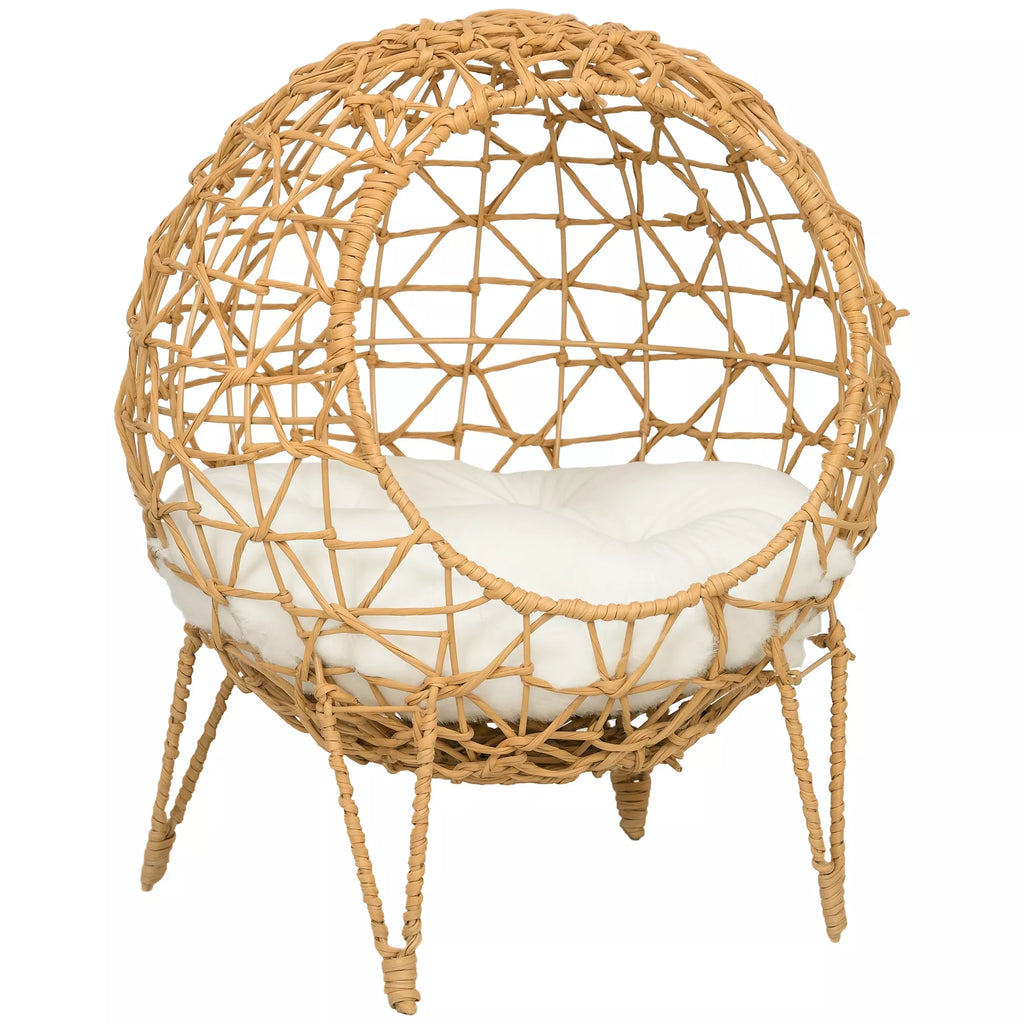 Rattan katės krepšys Katės urvas Katės namelis Katės lovelė su pagalvėle Pakelta konstrukcija Naminių gyvūnų lovelė Ruda Ø45 x 57H cm