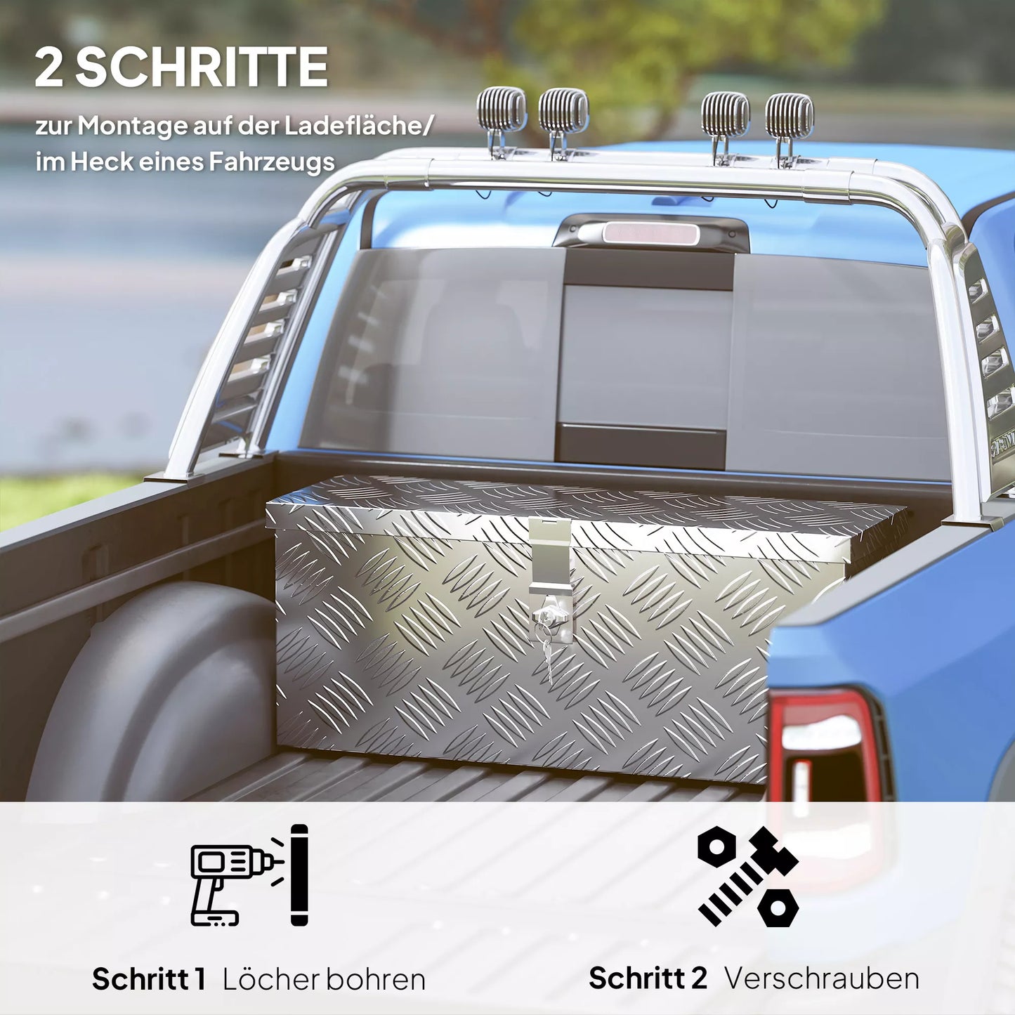 Aliuminio įrankių laikymo dėžė su užraktu ir raktais, 50 x 15,5 x 20,5 cm