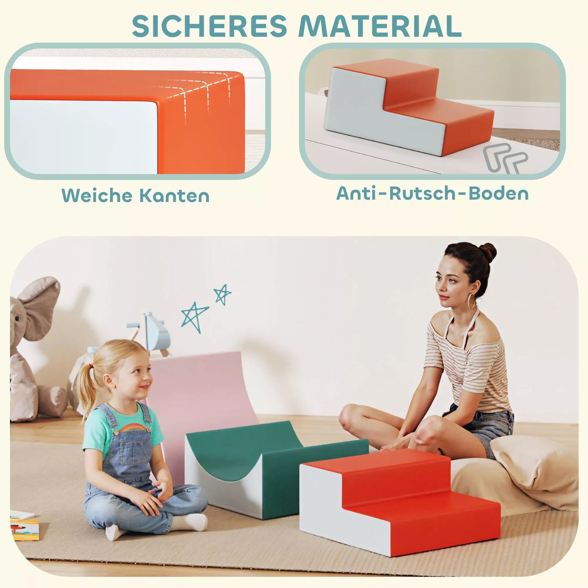 3 dalių laipioti ir ropinėti skirtas rinkinys mažiems vaikams, dirbtinė oda, putplastis, šviesiai pilkos spalvos