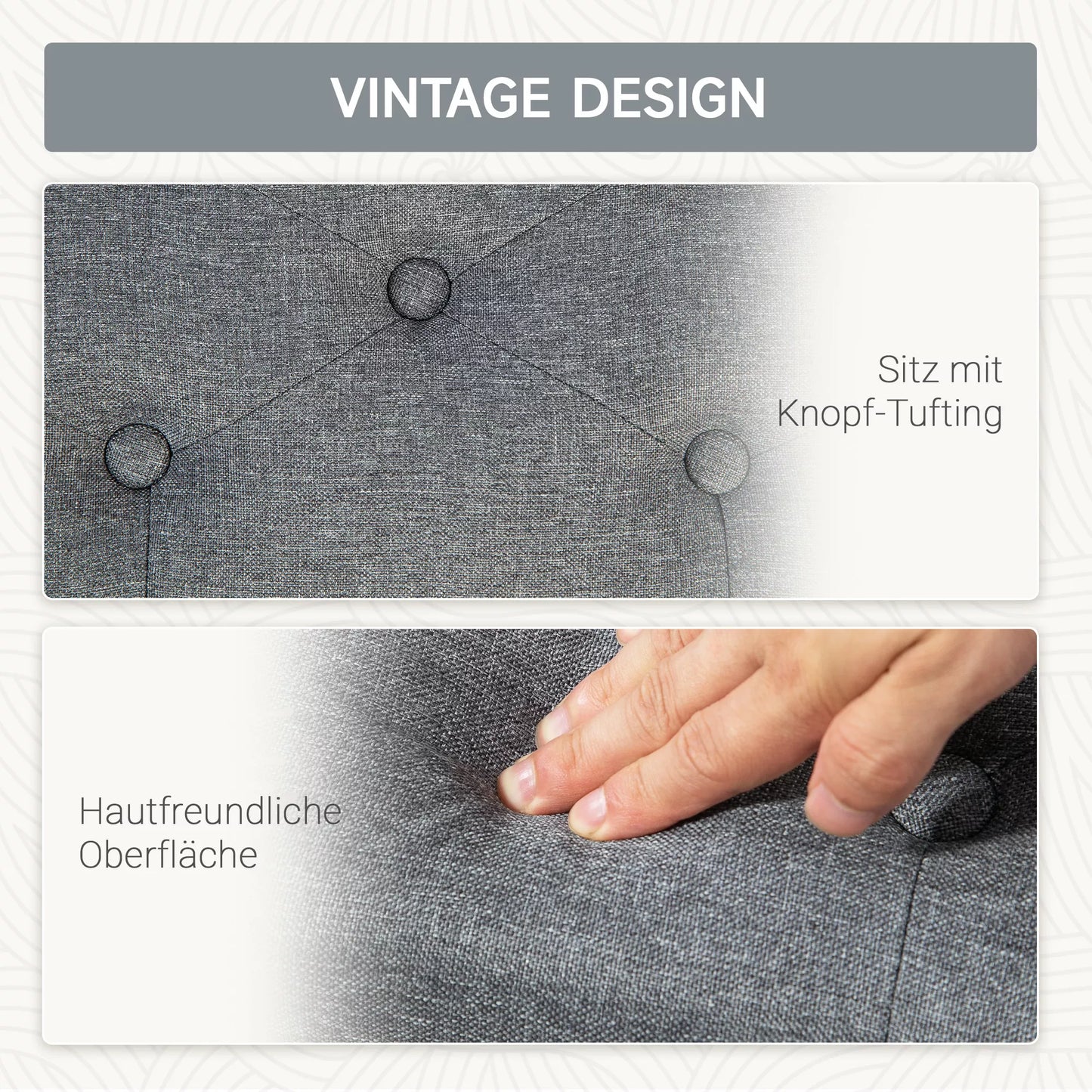 Suolas su daiktadėže, apmuštas, lininio tipo poliesteris, kaučiuko mediena, 100 x 40 x 44 cm, šviesiai pilkas