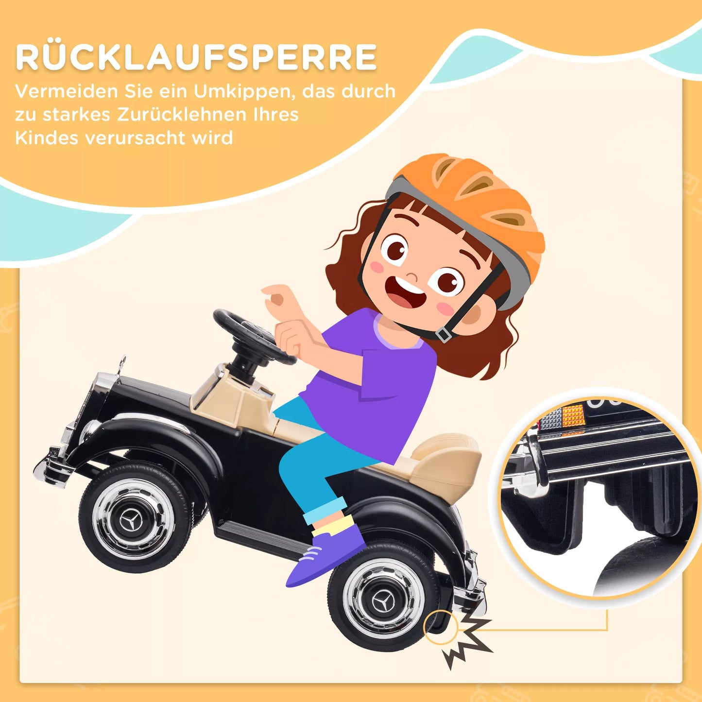 Vaikiška stumiama mašinėlė Mercedes Benz 300 S dizaino, juoda