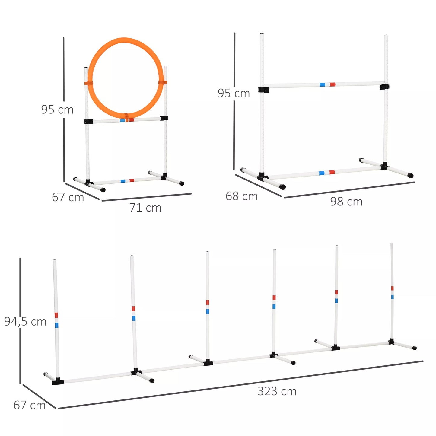 3 dalių šunų dresūros agiliti rinkinys augintiniams, su nešiojimo krepšiu, lengvai transportuojamas, plastikas, baltai geltonas