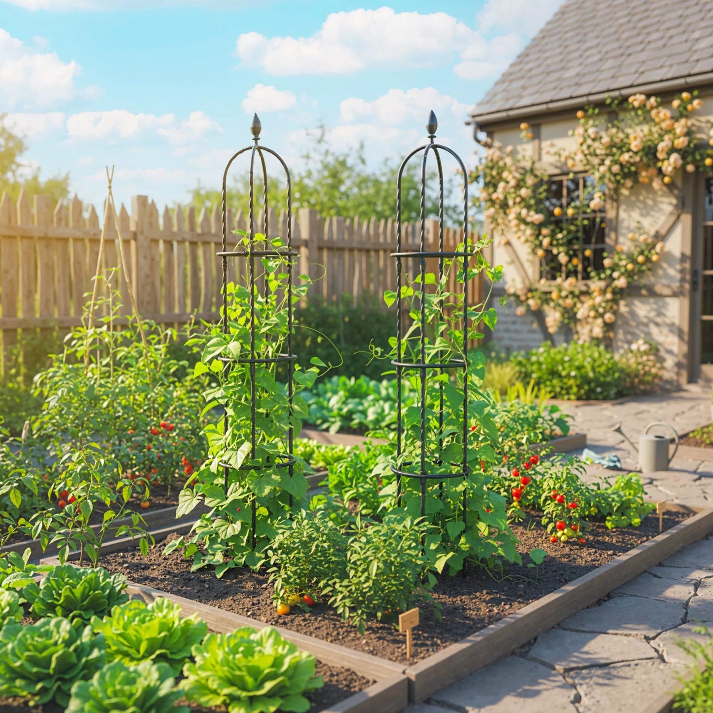 Sodo atrama 2 vnt. rinkinys 174 cm Obelisk atrama iš plieno Nuimama augalų atrama vijoklinėms gėlėms Rožė