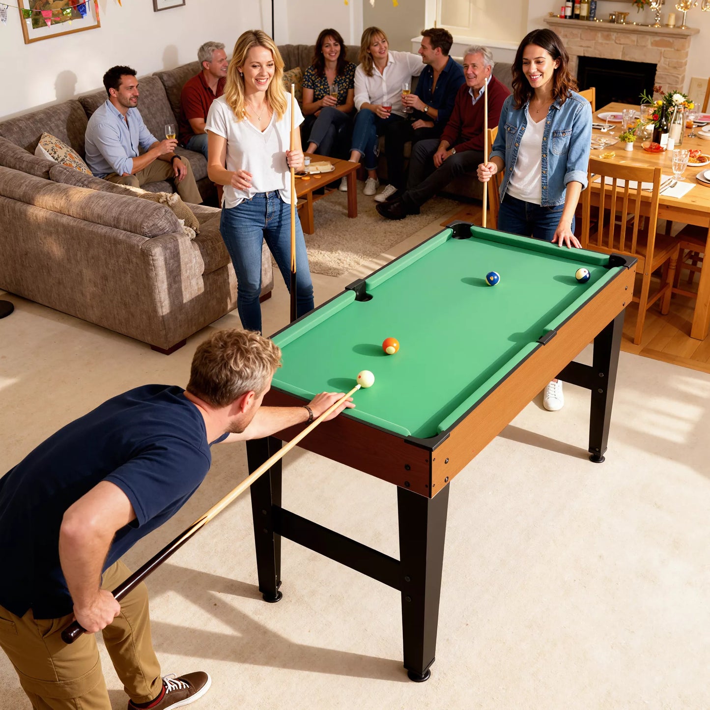 5in1 universalus žaidimų stalas, 53 priedai, stalo futbolas, stalo ledo ritulys, stalo tenisas, biliardas, krepšinis, riešutas