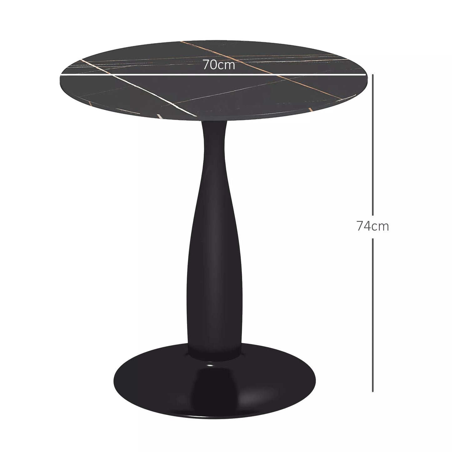 Apvalus valgomojo stalas, milteliniu būdu dengtas plienas, MDF su melaminu, neslystančios kojelės, 70 x 74 cm, Juodas