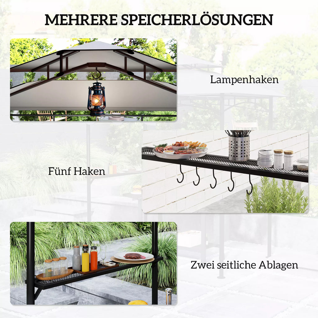 Grillpavillon 242x232x248 cm vandeniui atsparus, ugniai atsparus sodo paviljonas su dvigubu stogu Pilkos spalvos