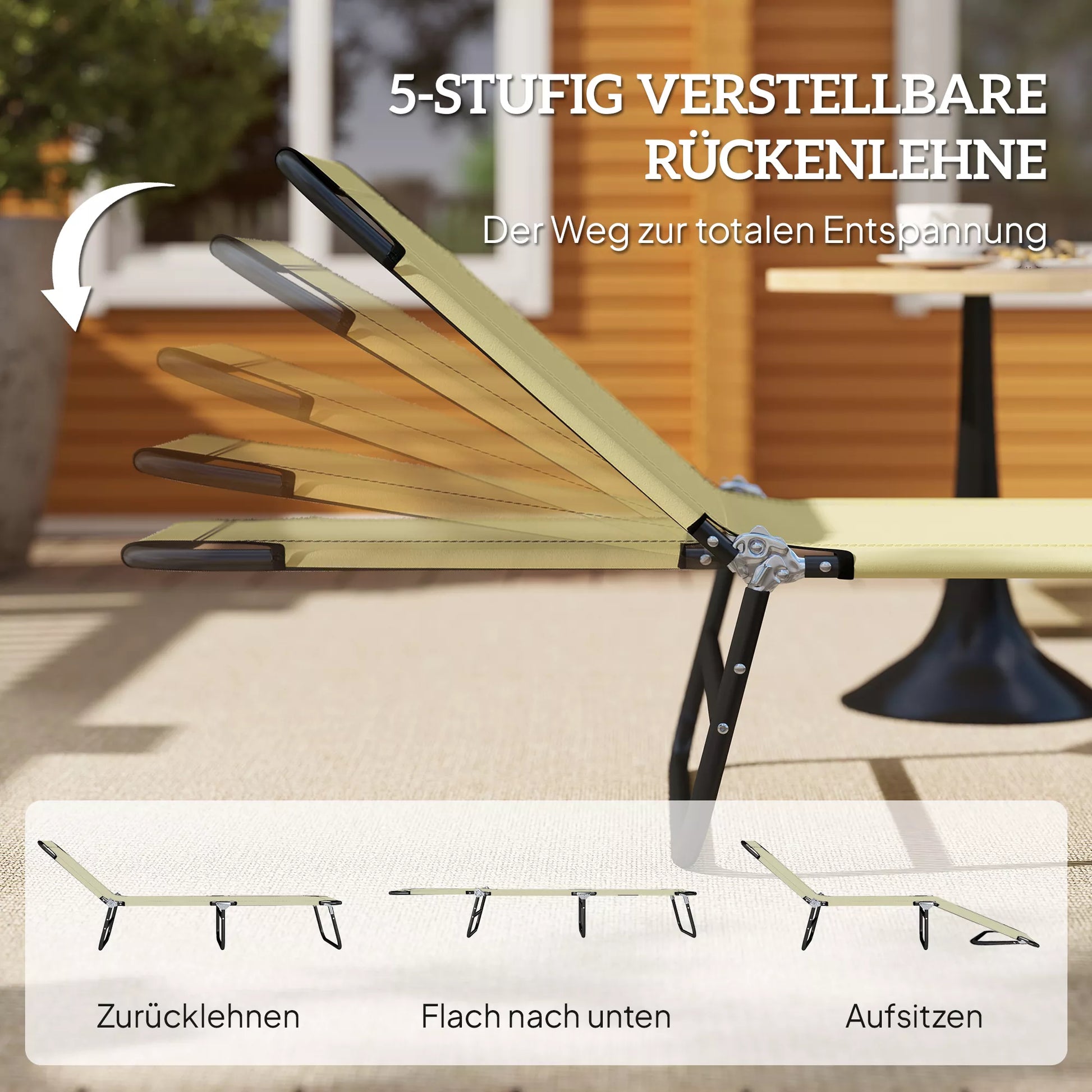 Gultas, 5 pozicijų reguliuojamas atlošas, greitai džiūstantis, metalinis rėmas, 190 x 56 x 28 cm, kreminės spalvos