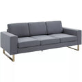 3 vietų sofa Trijų vietų audinio sofa su pagalvėlėmis, porankiais, lino išvaizda, miegamajam, 200 x 82 x 78 cm, tamsiai pilka