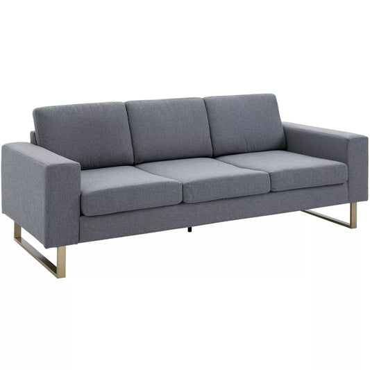 3-vietė sofa, audinio sofa su pagalvėlėmis, porankiais, linine išvaizda, miegamajam, 200 x 82 x 78 cm, tamsiai pilka
