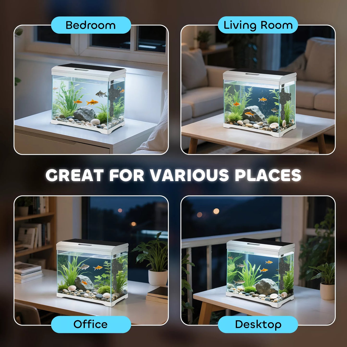 Akvariumas, 17 L tropinių žuvyčių akvariumas, lengva priežiūra, aiškus vaizdas, su LED apšvietimu, 35I x 21P x 31A cm, Baltas+Juodas