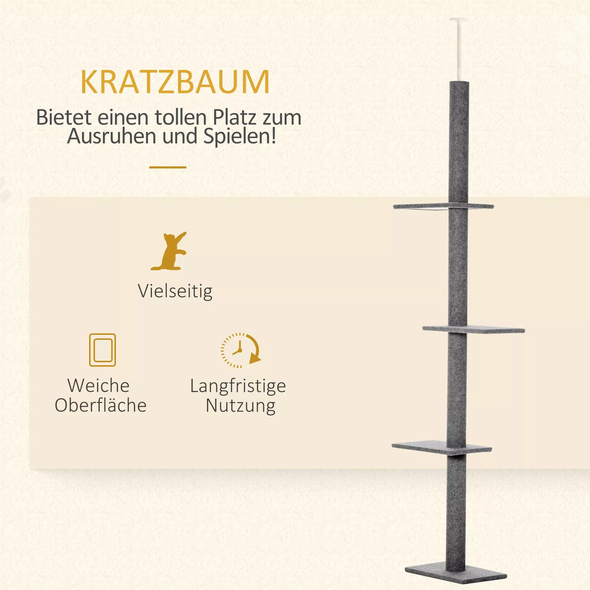 Kratzbaum iki lubų aukščio 228-260 cm Katės medis su platformomis Daugiaaukštis katės medis Laipiojimo medis mažoms ir didelėms katėms, pilkos spalvos