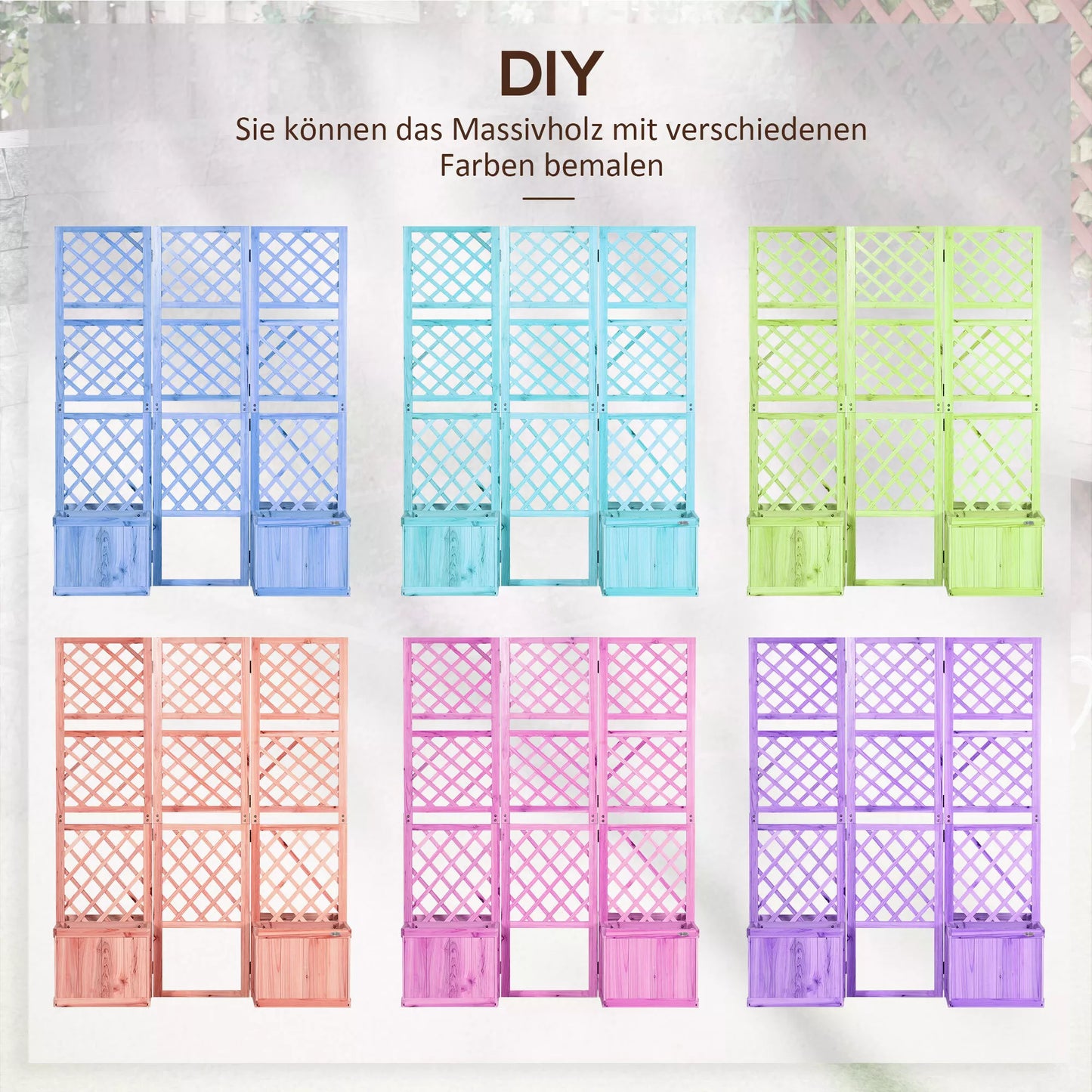 Paravanas, sodo pertvara, tris kartus sulankstomas, 4 gėlių dėžės, masyvi mediena, natūrali spalva, 133 x 62 x 165 cm