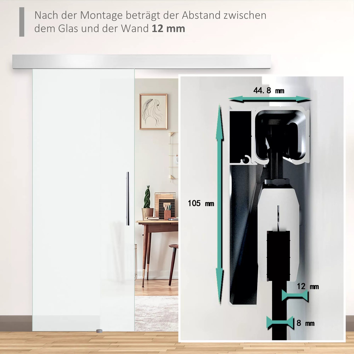 Stiklinės stumdomosios durys su rankena, viena pusė matinė, 90 x 205 cm