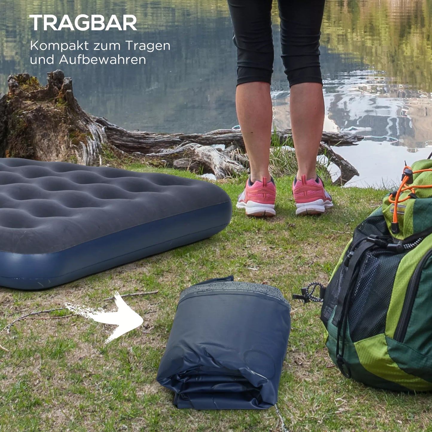 Pripučiama čiužinys 2 žmonėms, minkštas ir tvirtas, 203x152x22cm, Tamsiai mėlyna