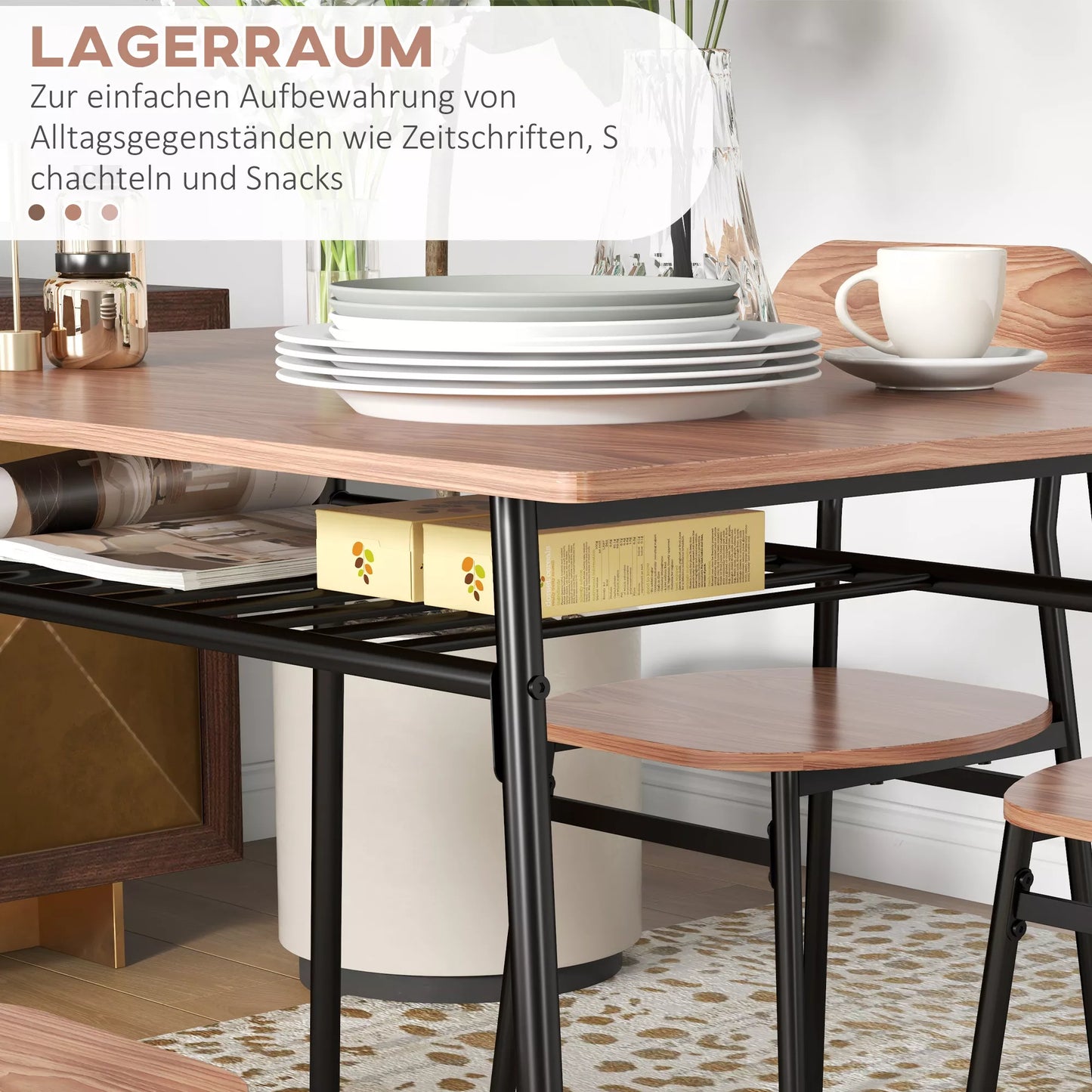 Valgomojo stalas su kėdėmis, pramoninio dizaino, 110 cm x 70 cm x 75 cm, rudas