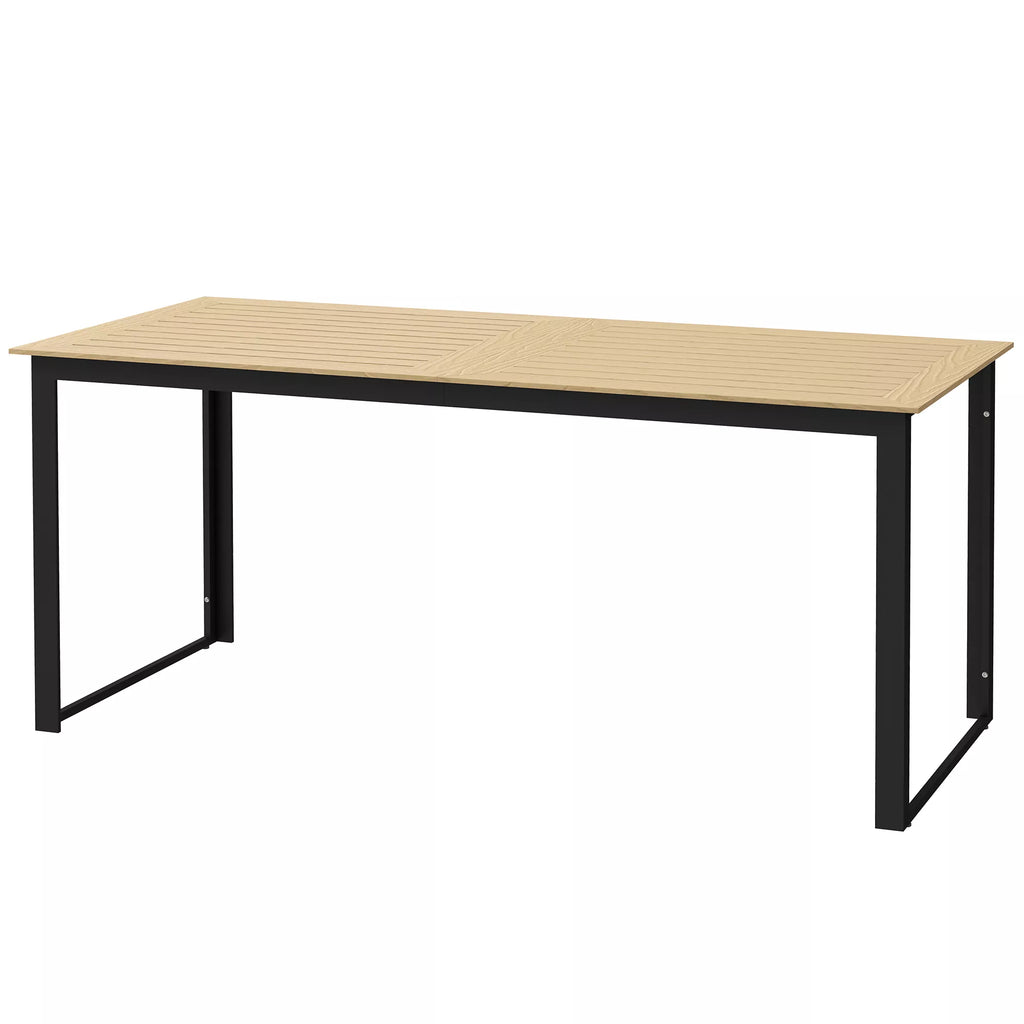 Sodo stalas iš metalo 175x78 cm Atsparus atmosferos poveikiui balkono stalas su medžio imitacija, neslidus valgomojo stalas Juodas