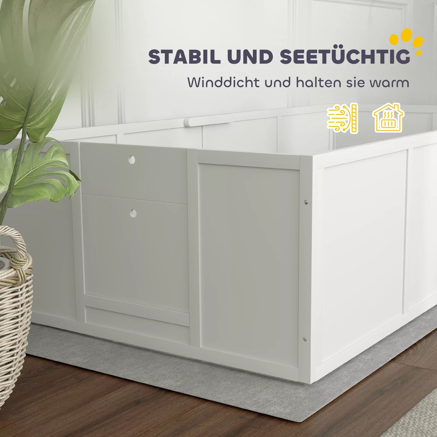 Šunų veisimo dėžė šunims ir šuniukams, su reguliuojamais įėjimais, dideliems ir mažiems šunims, 196 x 96 x 48 cm, Balta