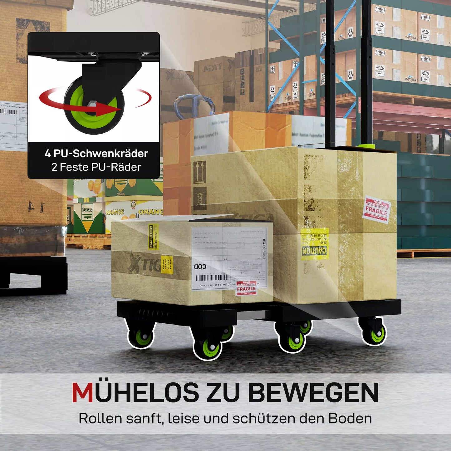 Sulankstomas metalinis transportavimo vežimėlis su ratukais ir reguliuojama rankena, 49 x 35 x 102 cm, žalias