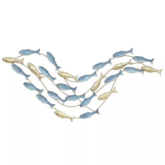 Metalinė sienų puošyba, žuvies dizainas, atsparus rūdims, modernus stilius, elegantiškas, šviesiai mėlynas