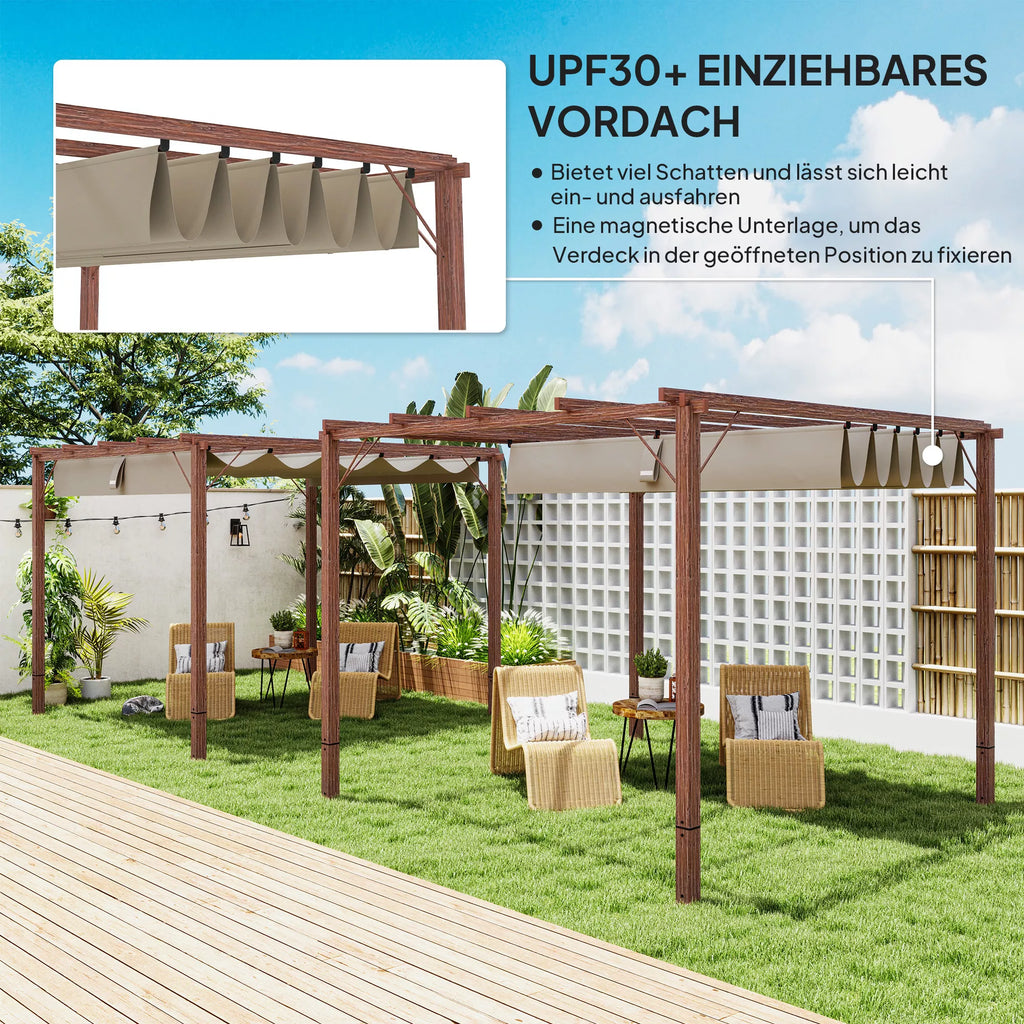 3 x 3 m sodo pergola, reguliuojamas terasos stogas, aliuminio rėmas, UPF30+ apsauga nuo saulės, natūralus medis