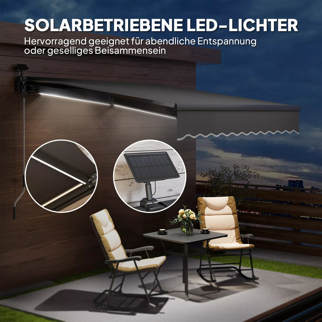 Tvirtinamas markizė su rankine krumpline Solar-Lichte lankstusis markizė Markizė Saulės apsauga UV 50+ 300 cm pločio Pilka