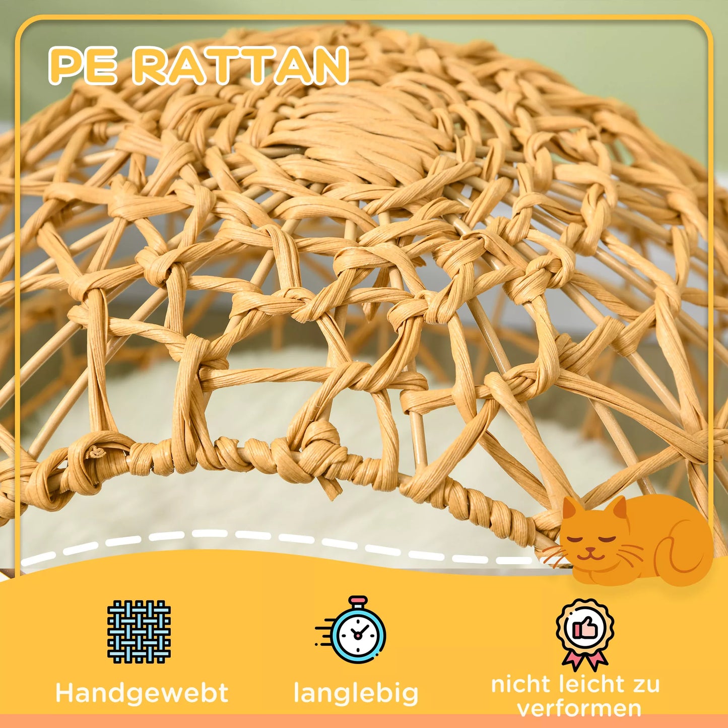 Rotango katės krepšys, katės ola, katės namelis, katės lova su pagalvėle, paaukštintas dizainas, rudas naminių gyvūnėlių lova Ø45 x 57 aukštis cm