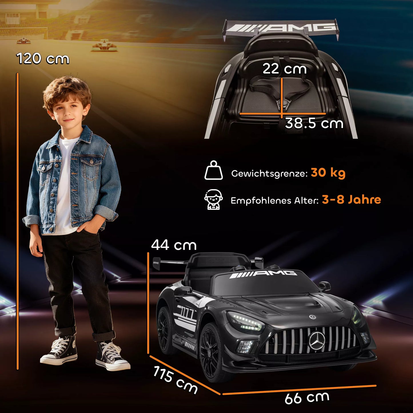 „Mercedes“ elektrinis automobilis, vaikiškas automobilis, 12 V baterija, LED žibintai, muzikos funkcija, signalas, 3–8 metai, juodos spalvos