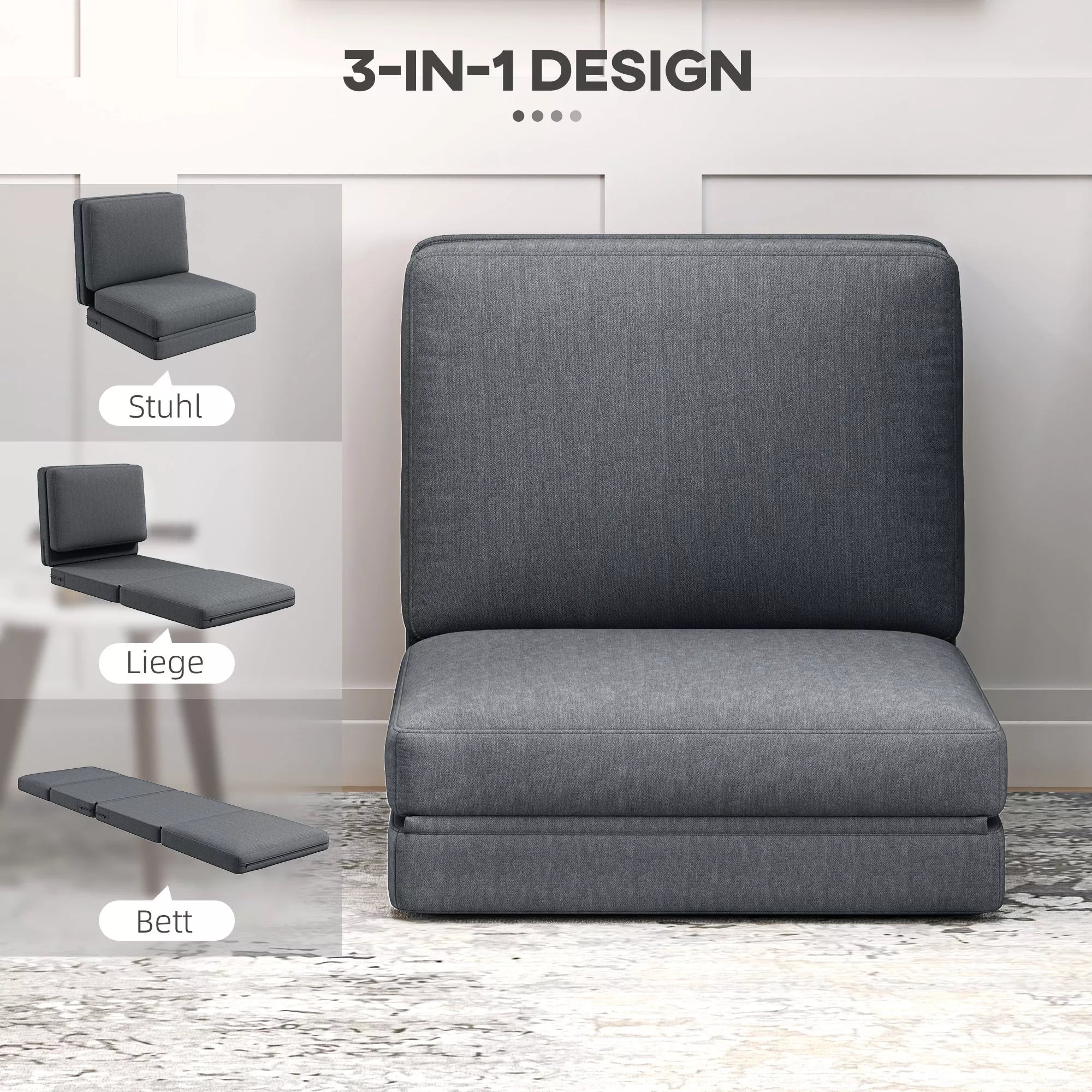 Sofa-lova ant grindų transformuojama, 268 cm, tamsiai pilka