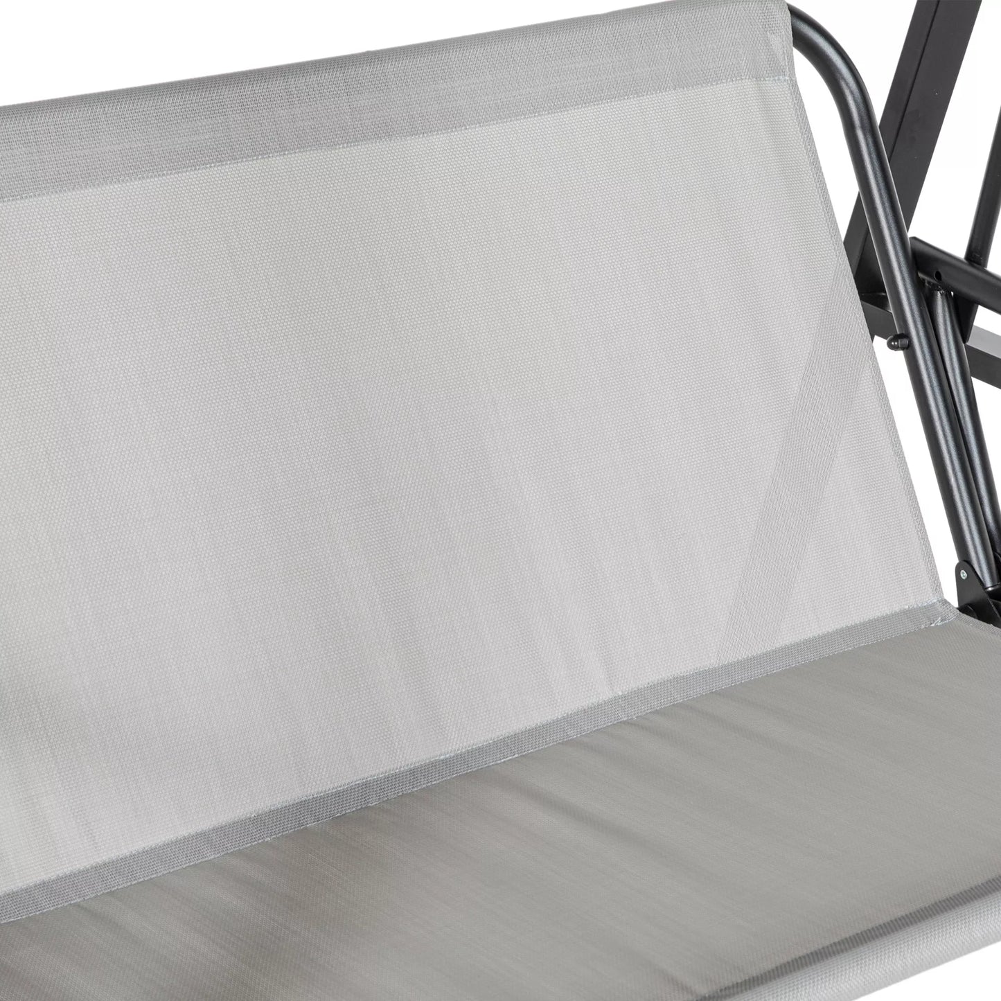 Holivudo sūpynės, 2 vietos sodo sūpynės su reguliuojamu stogu, atlaiko iki 220 kg svorį, 145 x 116 x 172 cm, pilkos spalvos