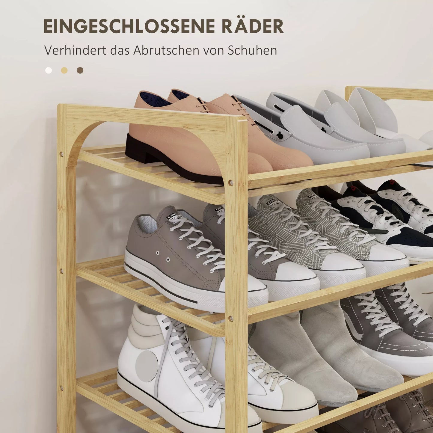 Batų lentyna iš bambuko, 15,5 cm lentynos aukštis, vėdinama skersinių konstrukcija, 76 x 33 x 67 cm, natūralaus medžio efektas