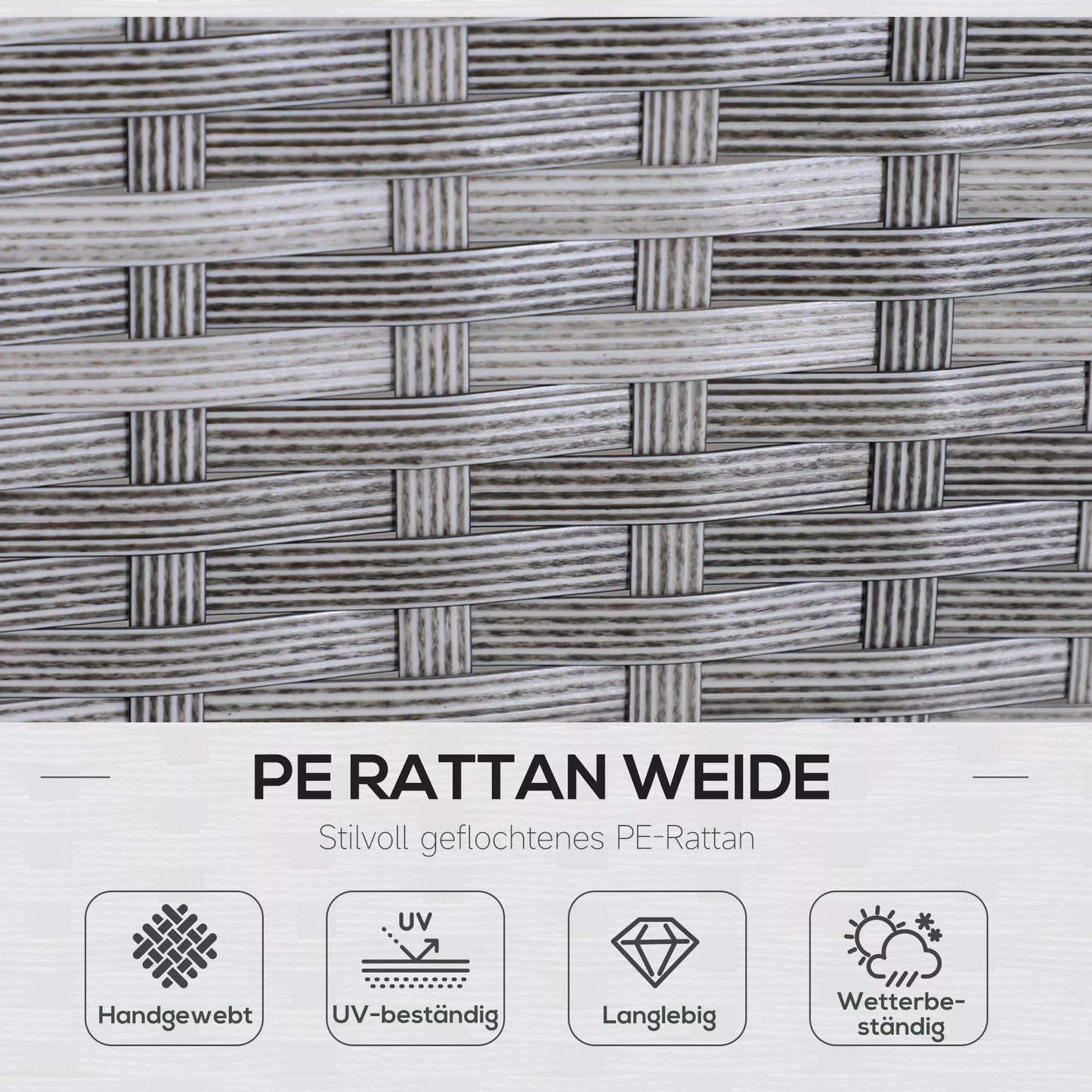 5 dalių sodo baldų komplektas, rotango poilsio grupė su pėdų atrama, metalas, pilka, 142 x 60 x 75 cm