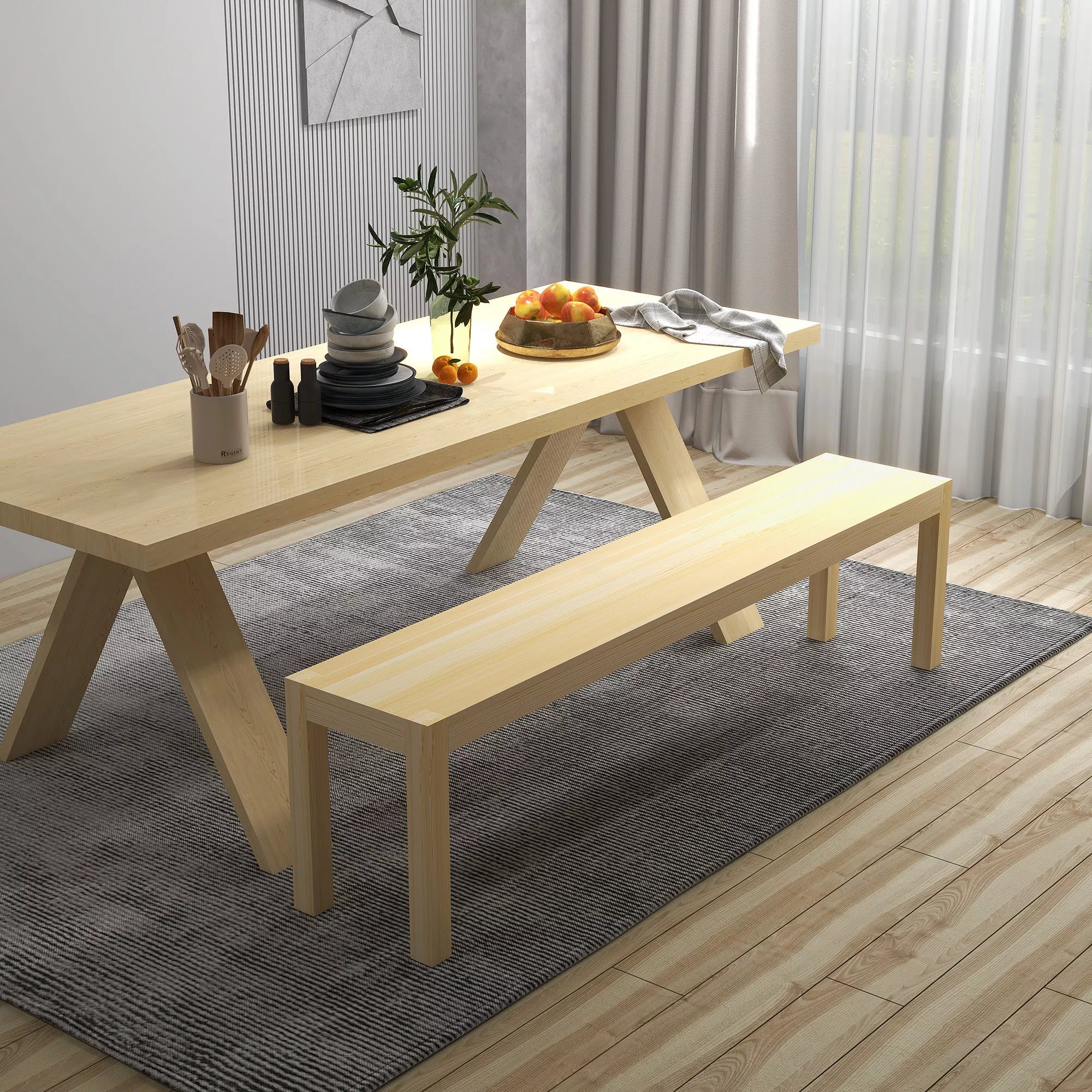 Suolas, 3 vietų, iki 330 kg, pušies mediena, 175x33x45 cm