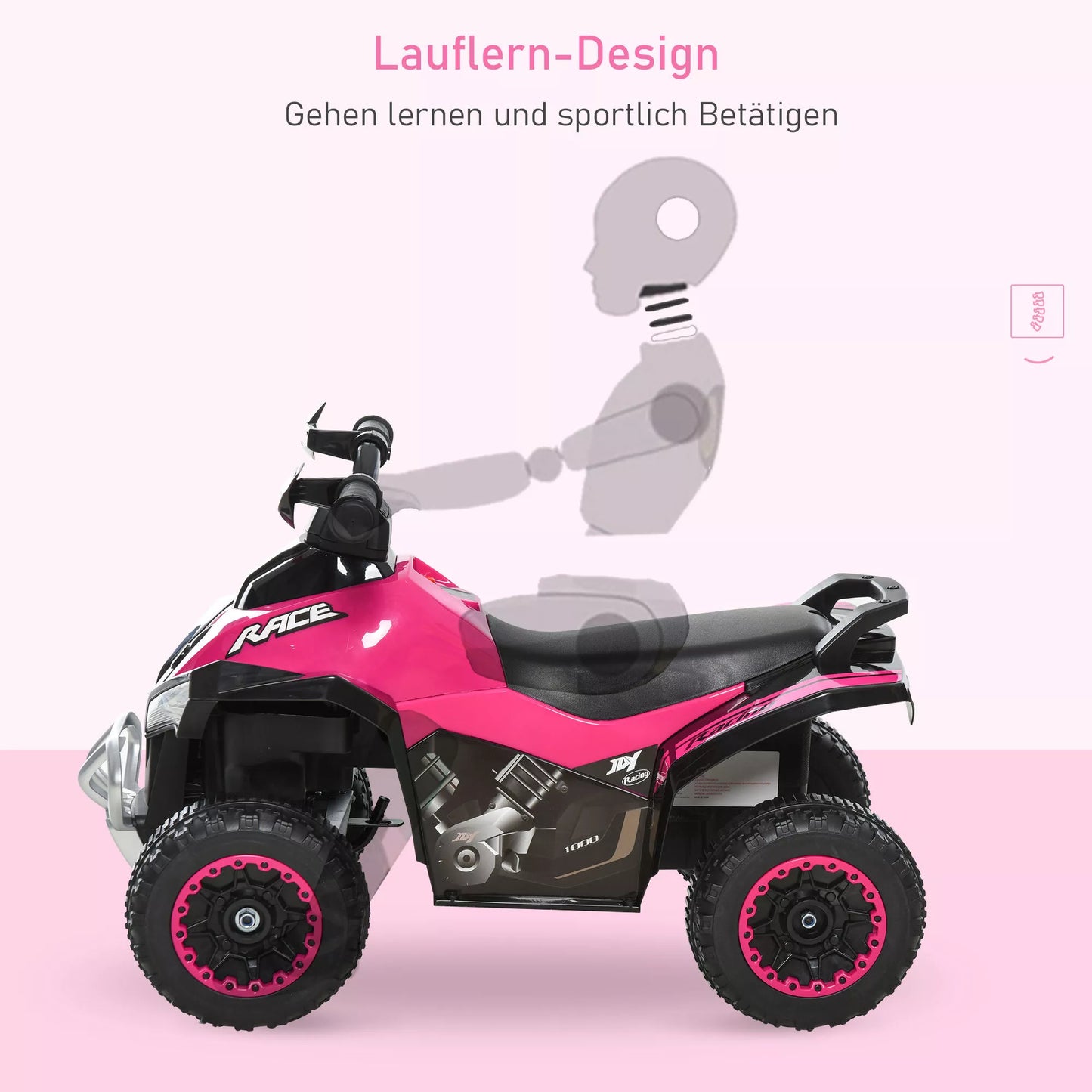 Vaikiškas paspiriamasis automobilis, transporto priemonė vaikams nuo 18 iki 36 mėn., rožinis