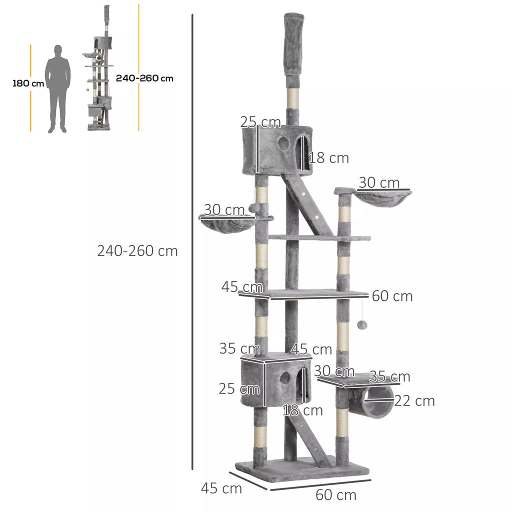 Katės draskyklė 240–260 cm, lubinė, šviesiai pilka