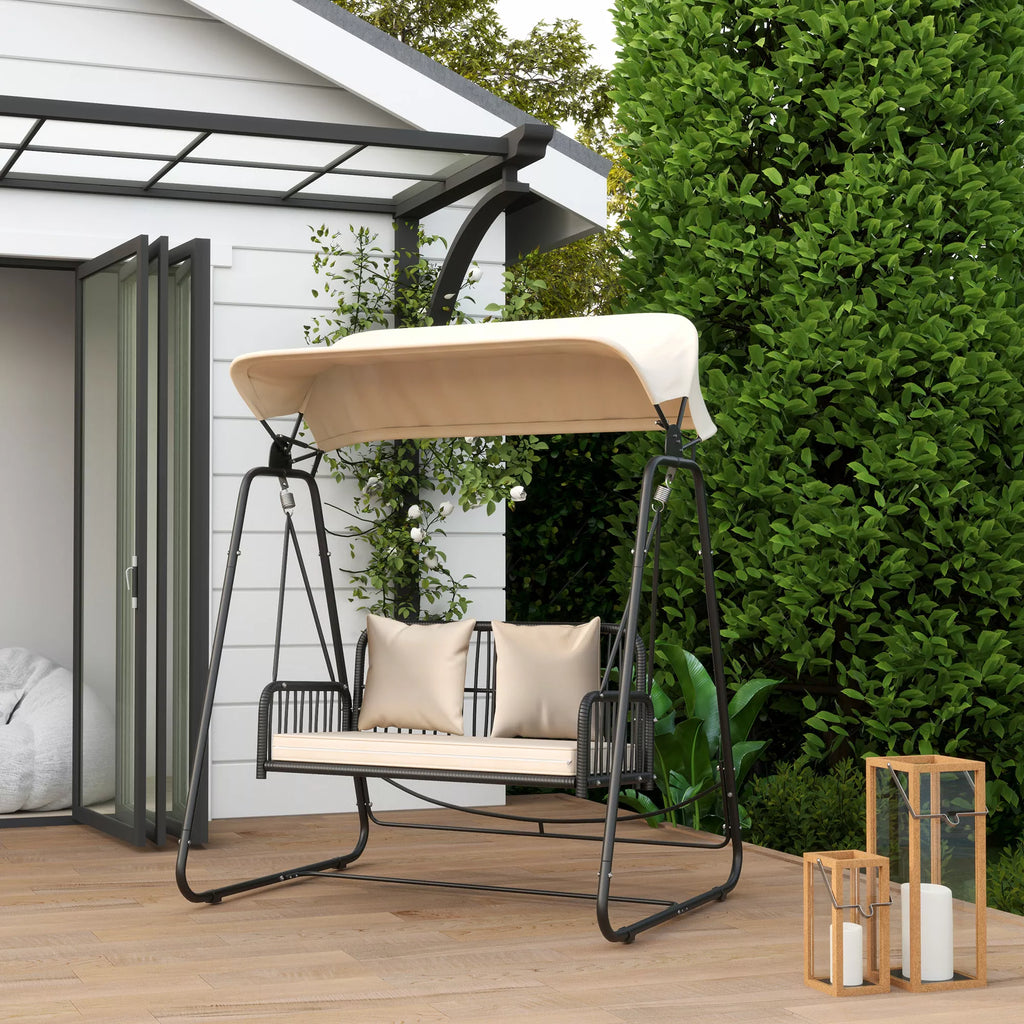 Lauko, sodo  sūpynės Rotango 2-vietės sodo sūpynės su saulės stogu Pagalvės iki 240 kg 149 x 121 x 180 cm Chaki