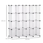 Modulinės lentynos matmenų schema: 125x32x125 cm