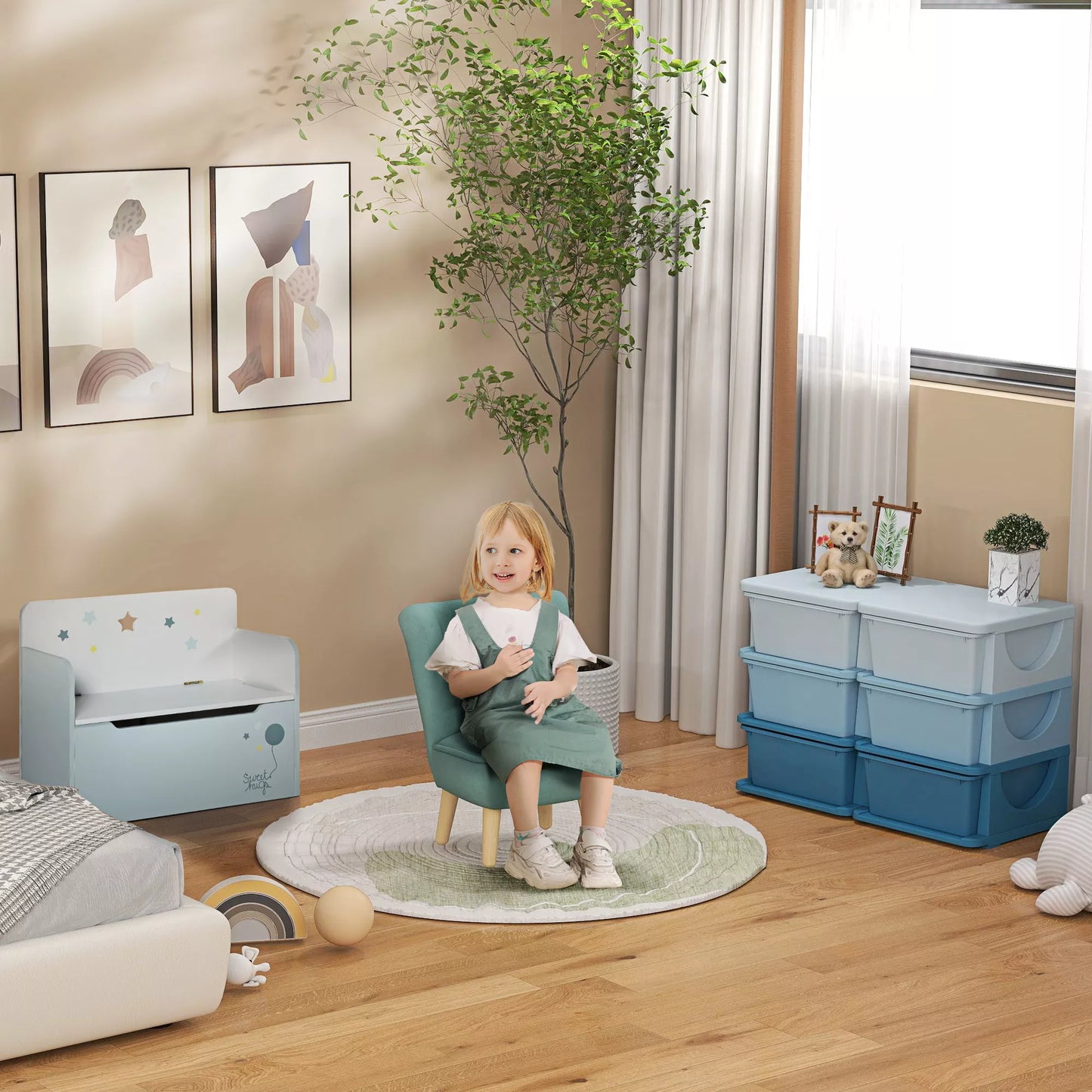 Vaikiška laikymo dėžė, 3 stalčiai, Mėlyna