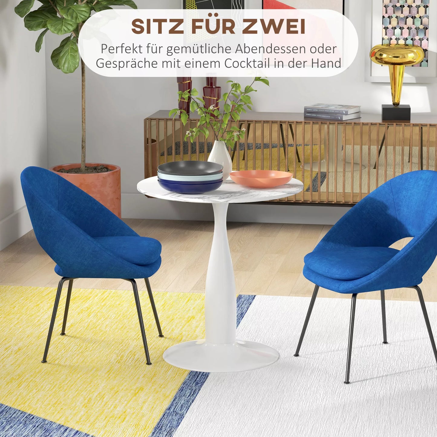 Apvalus valgomojo stalas, milteliniu būdu dengtas plienas, MDF su melaminu, neslystančios kojelės, 70 x 74 cm, baltas