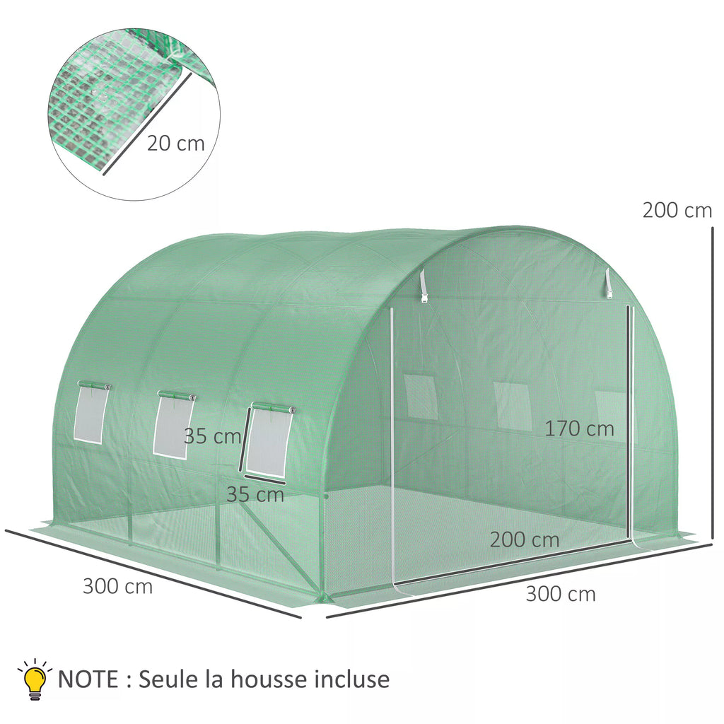 Atsarginė plėvelė 3x3x2 m šiltnamiui, tvirta, atspari plyšimui, 6 langai, durys, žalia