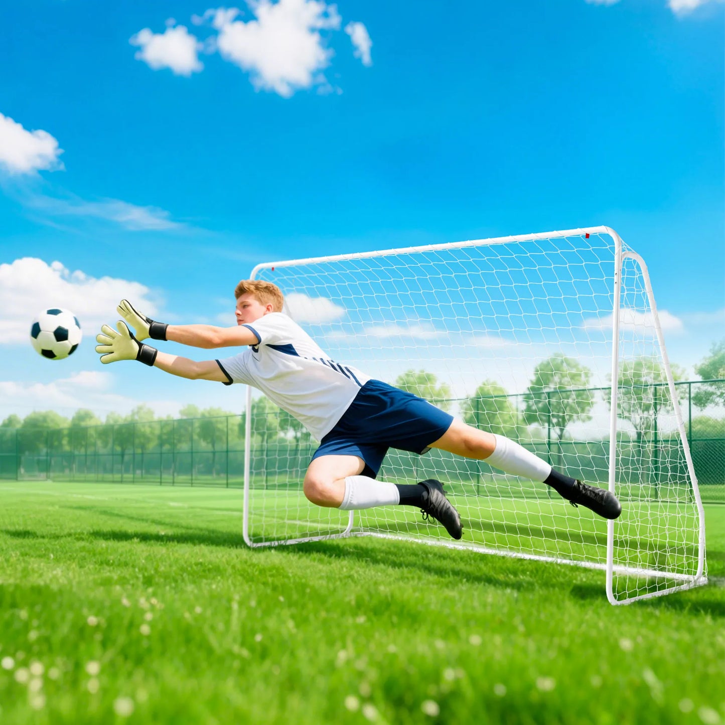 Futbolo vartai žaidimams ir treniruotėms, atsparūs UV spinduliams, tvirti, tvirtinami prie žemės, balti