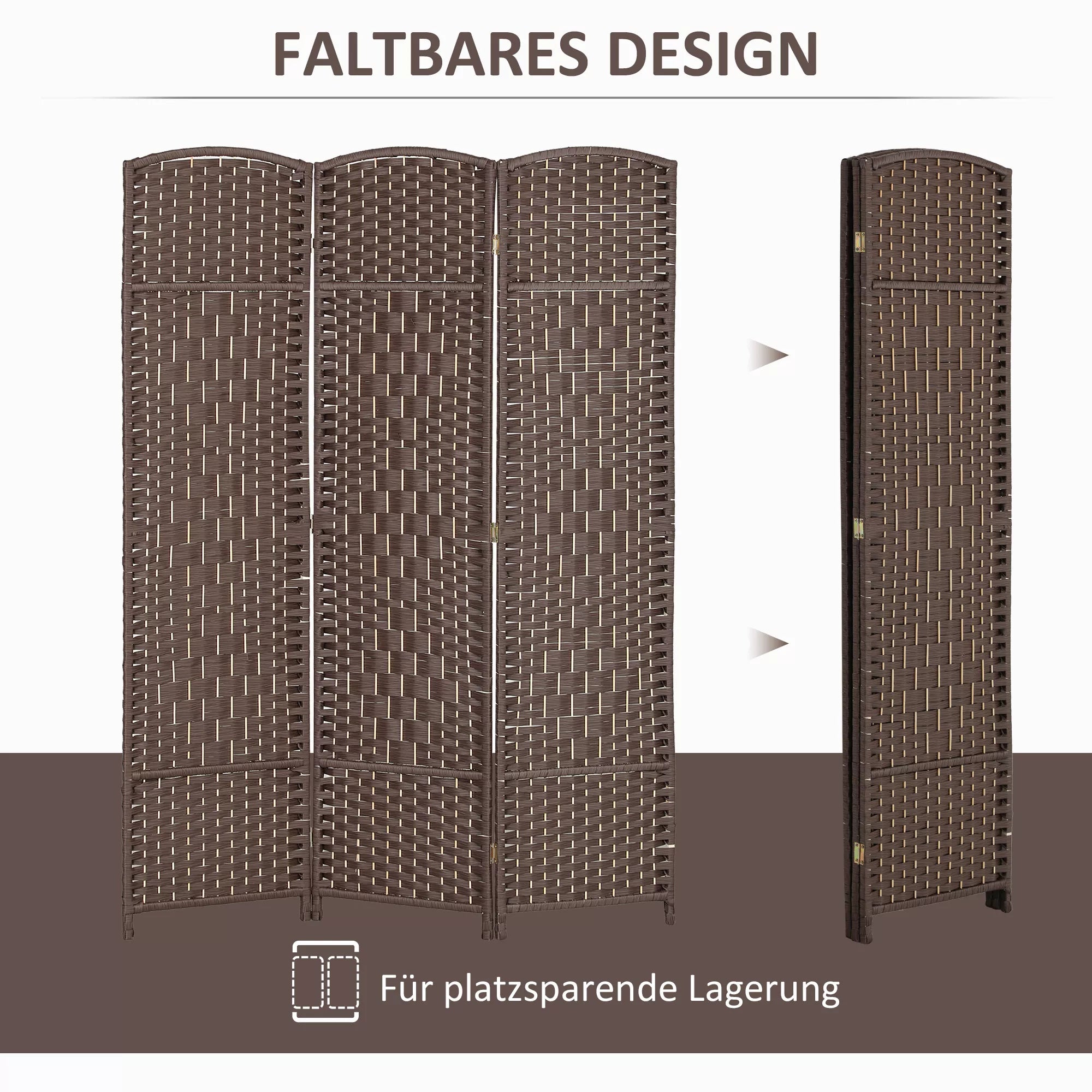 Kambario pertvara, 3 dalių sulankstoma pertvara, pynimo raštas, pušies mediena, ruda