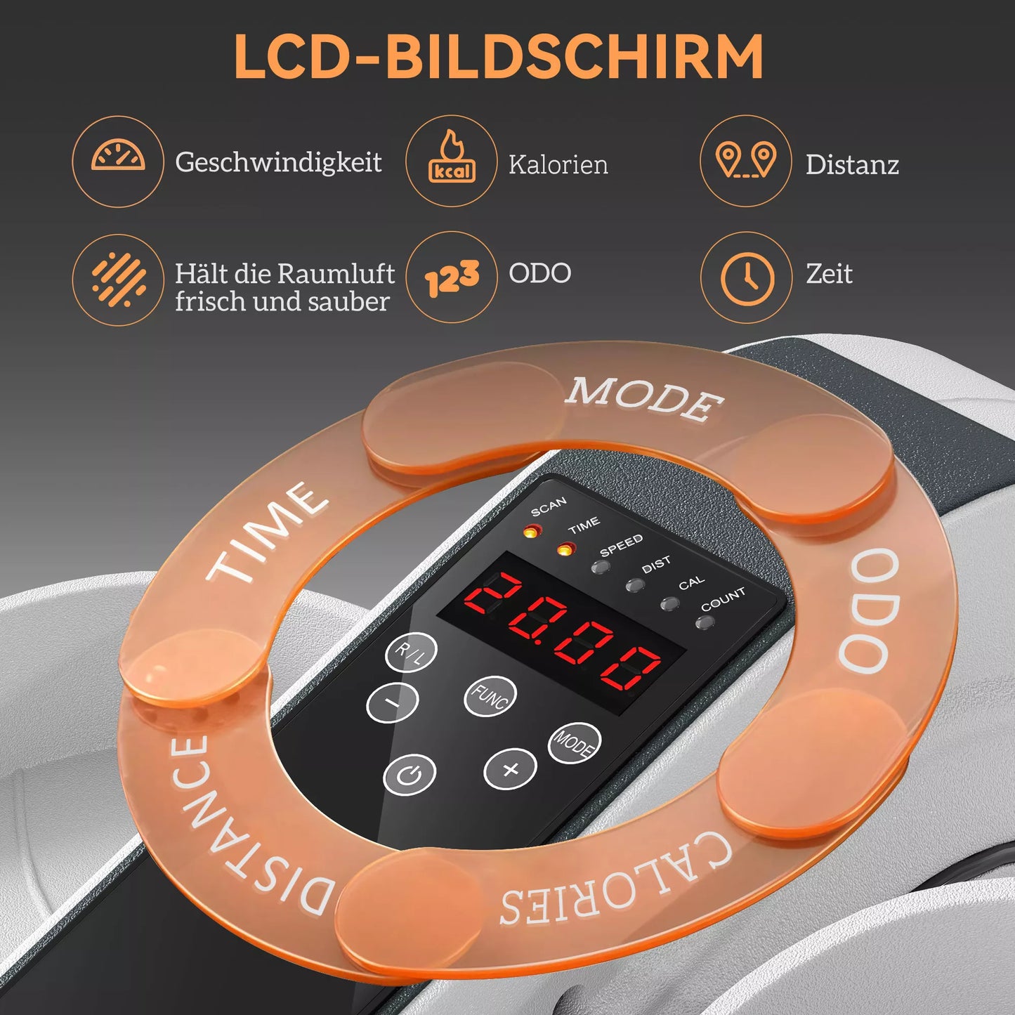 Sėdimojo treniruoklio, mini elipsinio treniruoklio su LCD monitoriumi, nuotolinio valdymo pultu, 10 reguliuojamų greičio lygių, baltos spalvos