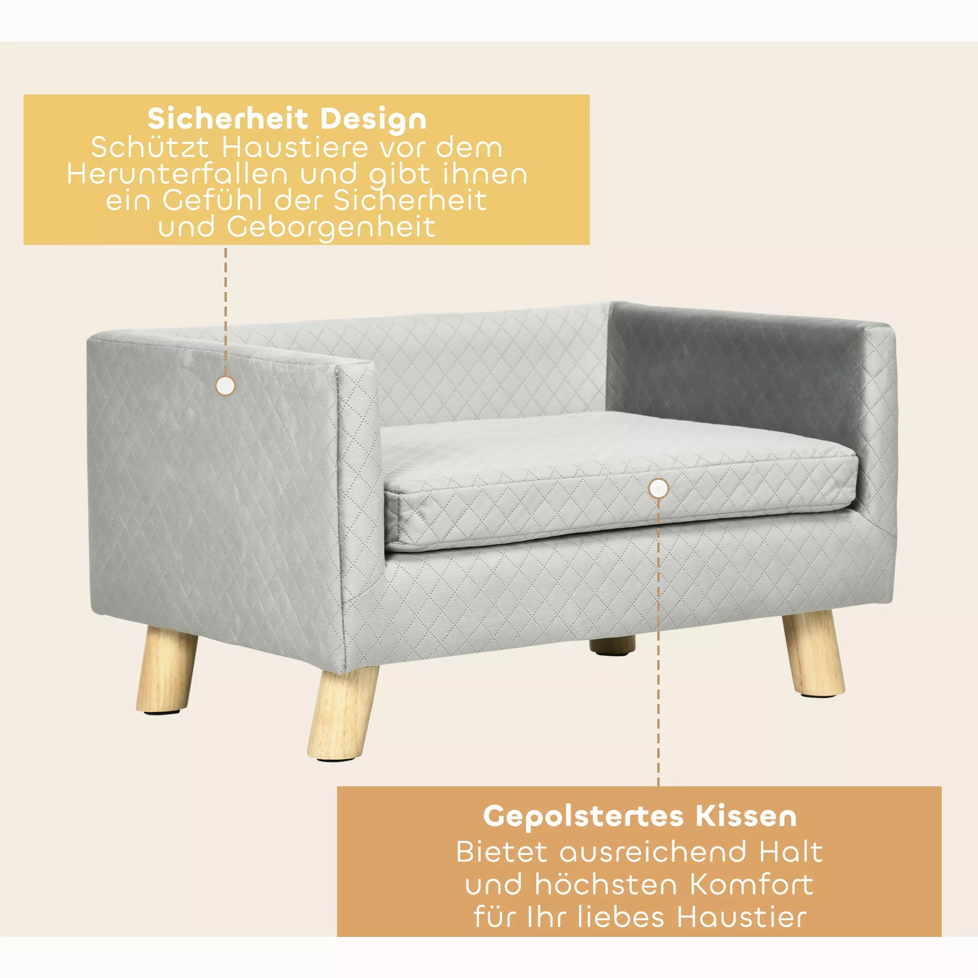 Sofa augintiniui, skandinaviško stiliaus, iki 8 kg, tamsiai pilka, 64 x 45 cm