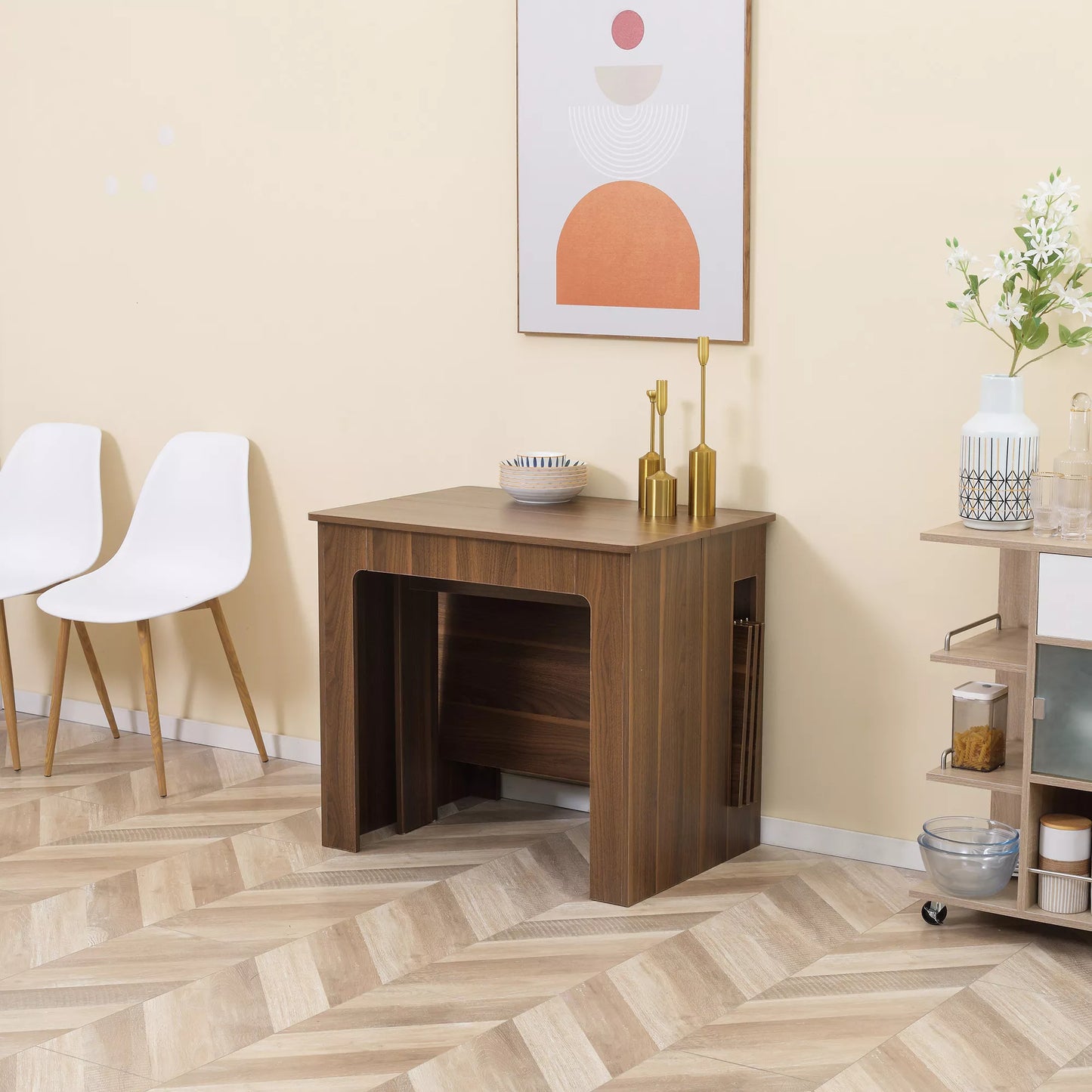 Išskleidžiamas valgomojo stalas, mobilus, modernaus dizaino, 180cm x 85cm x 75cm, rudas