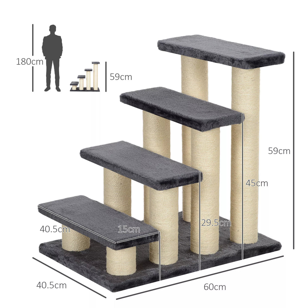 Schema su katės laiptų matmenimis: 60 × 40,5 cm, aukštis 59 cm