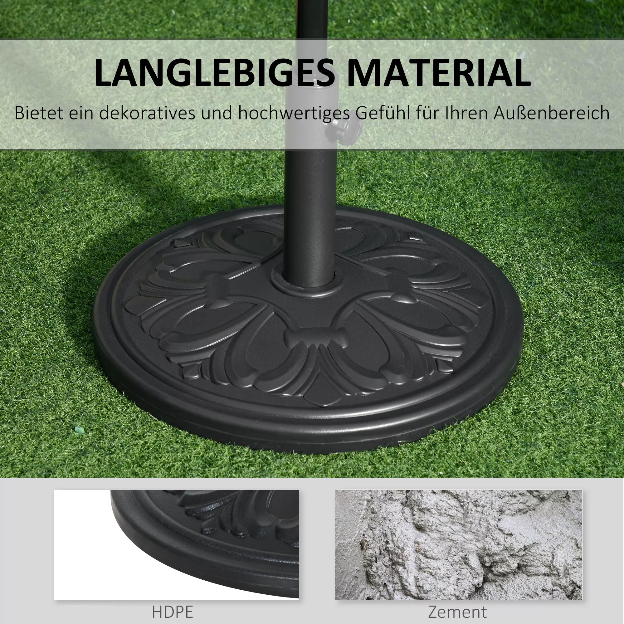 Skėčių stovas, 13 kg, skėčių stovas su 35 mm/38 mm/48 mm skersmens strypais, skėčių laikiklis sodui, balkonui, antikinė juoda spalva