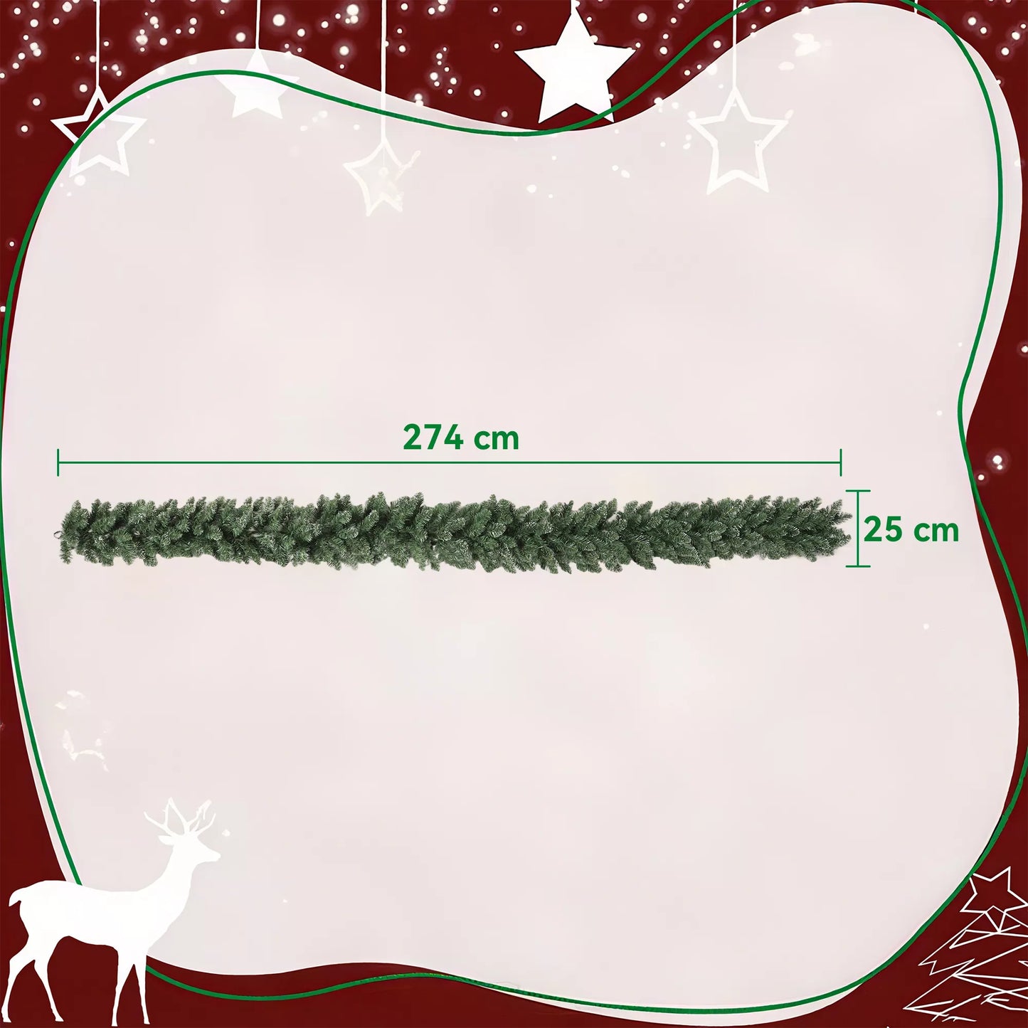 2,7 m dirbtinė Kalėdų girlianda, 216 šakelių eglutės girlianda dekoravimui, laiptams, židiniui, žalia