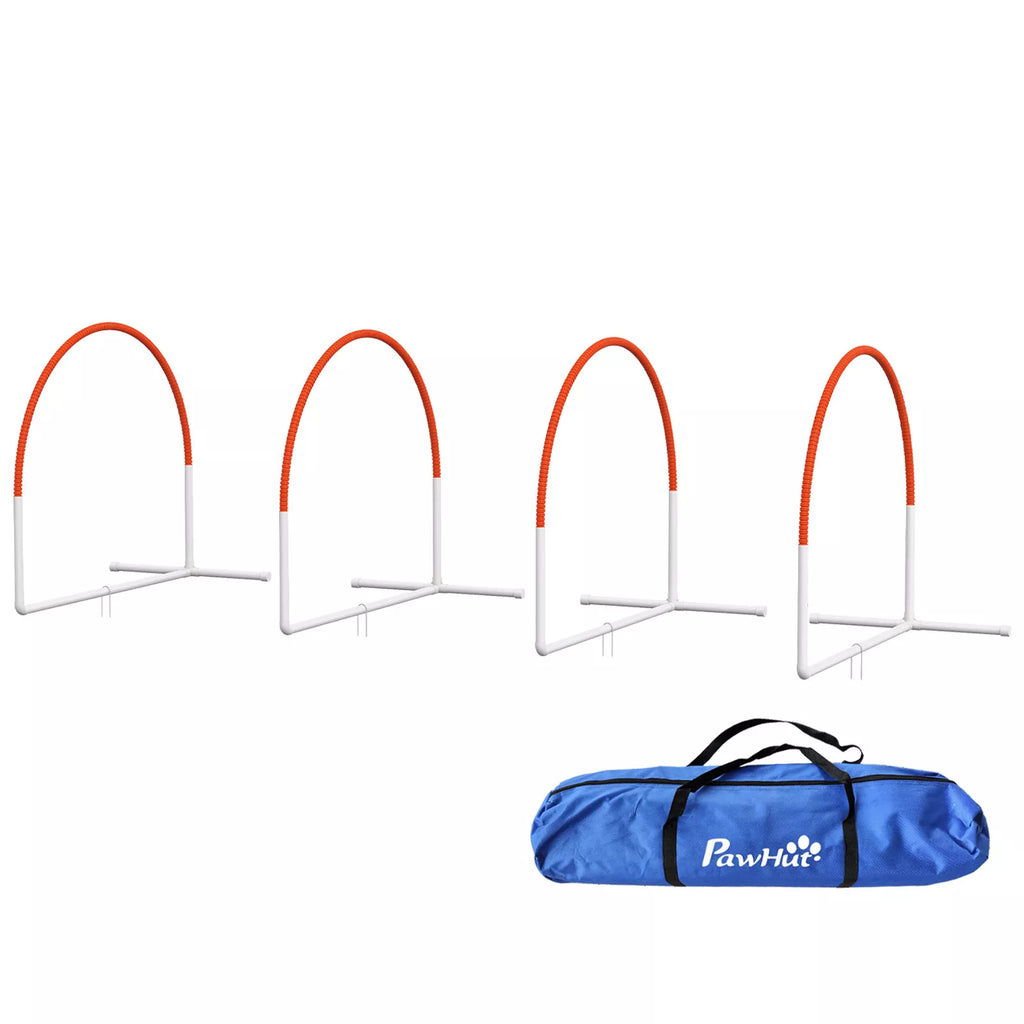 Agility rinkinys šunims, 4 dalių, su krepšiu, 89x69x99 cm, baltas–oranžinis