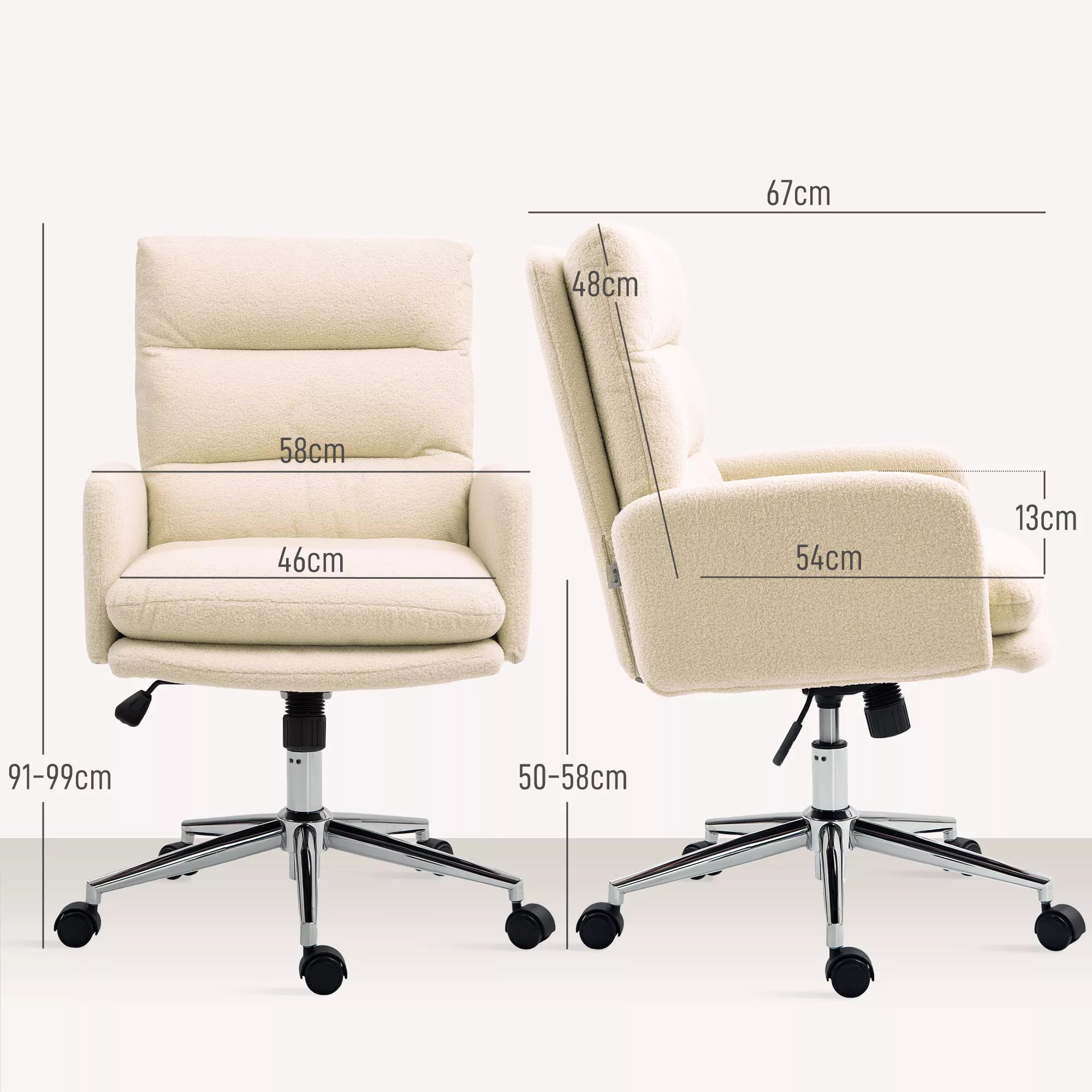 Biuro kėdė ergonomiška reguliuojamo aukščio, kreminės baltos spalvos